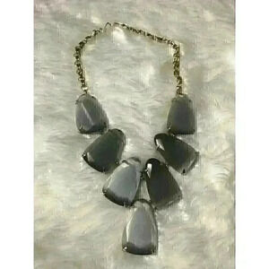 Kendra Scott Harlow Necklace Slate Gray Gold Chain Cat Eye Stone Hook & Eye